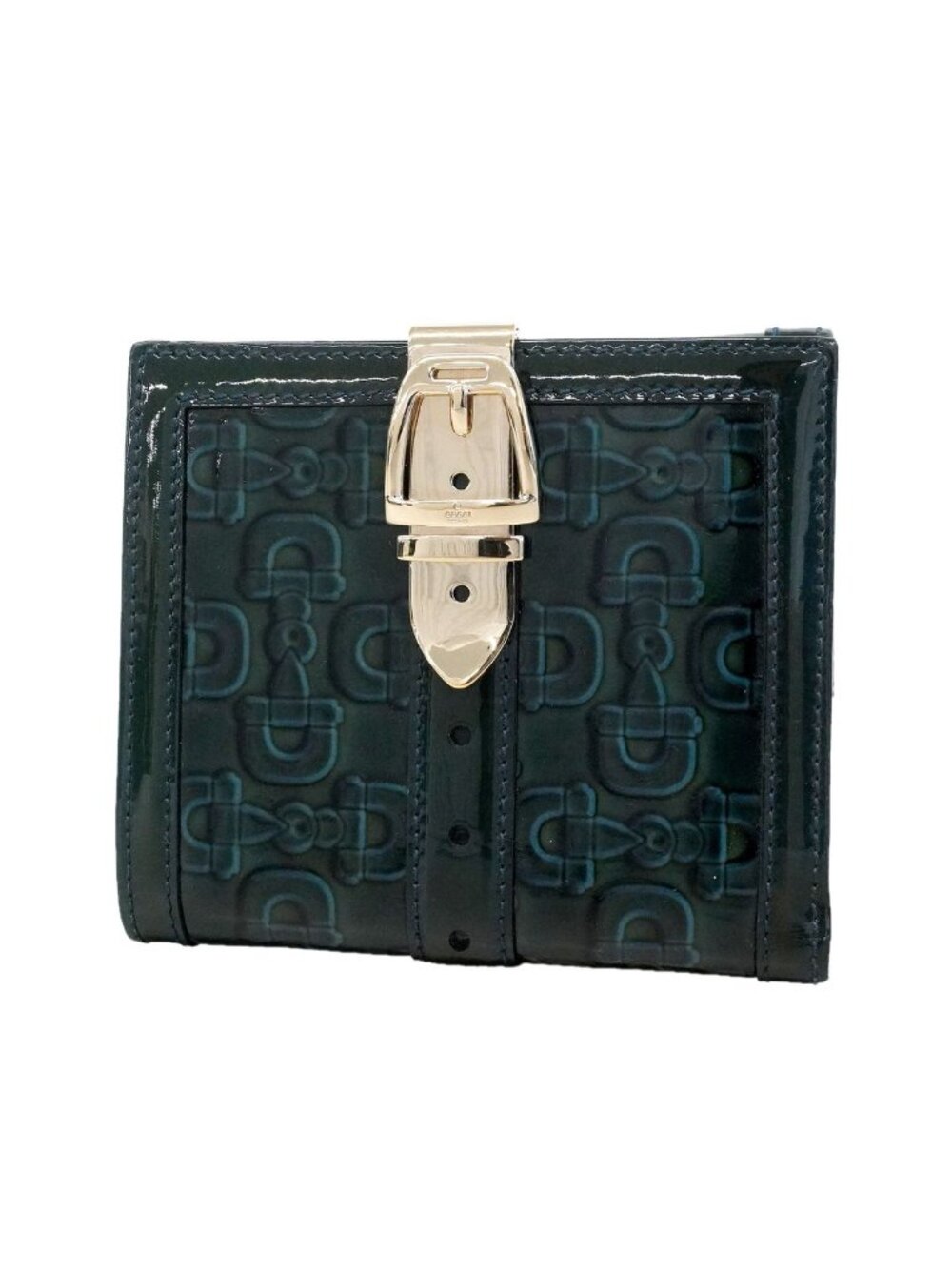 Gucci Wallet Horsebit Patent Green Gold
